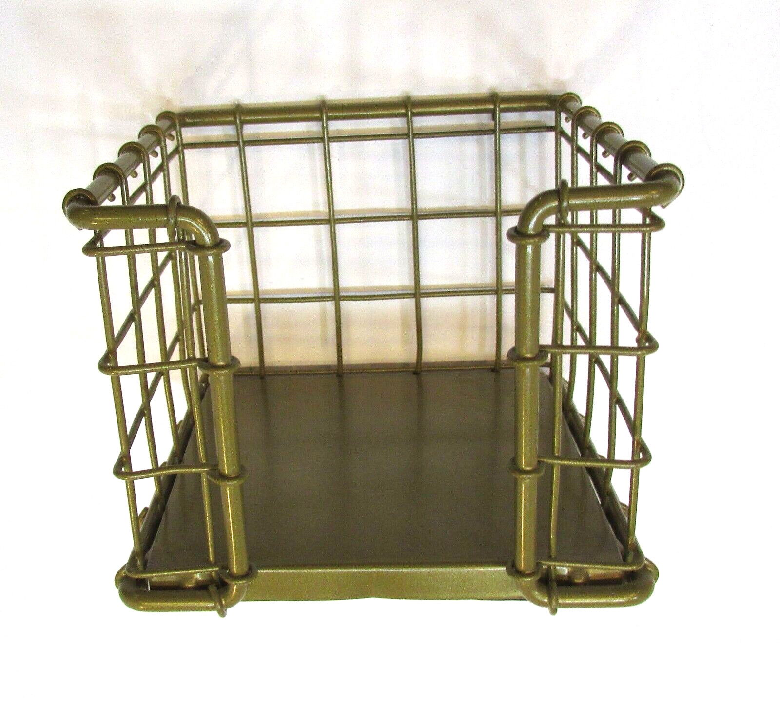 New Goldtone Steel Wire Mesh Fence Desktop Notepad Holder 4″ Note Paper Caddy