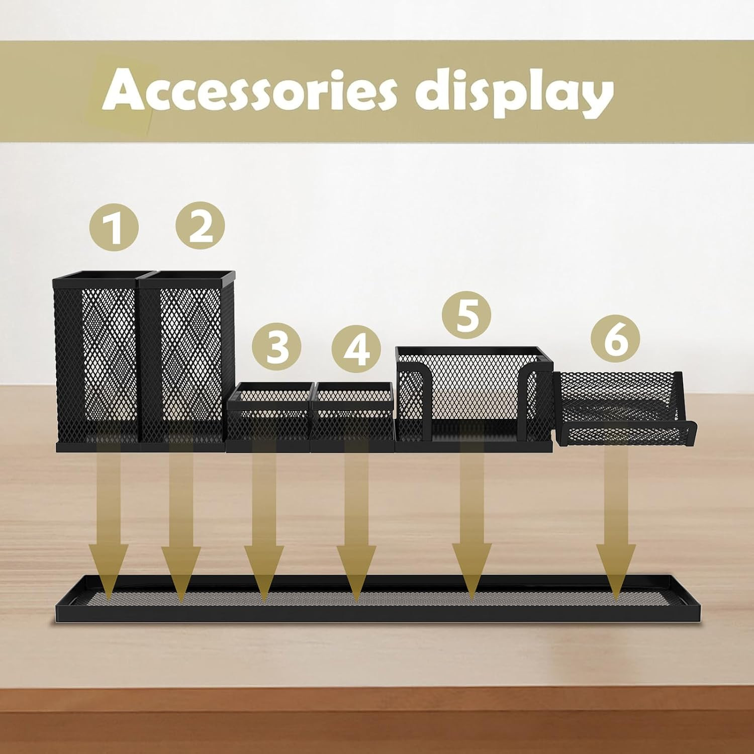 Pen Holder for Desk, 6 Piece Mesh Desk Organizer Set for Office