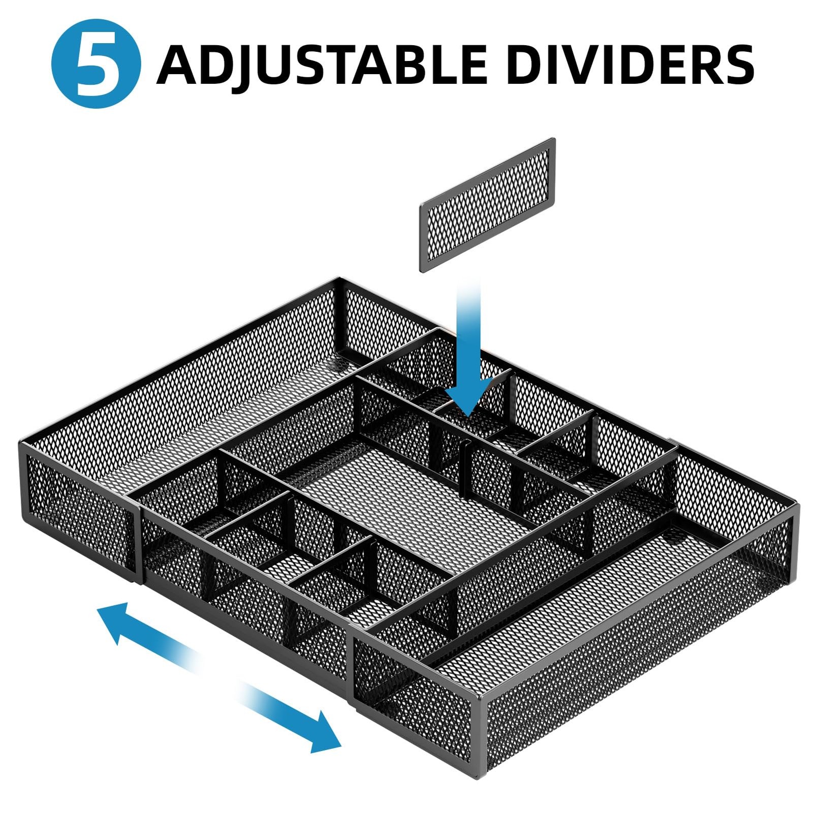 Expandable Desk Drawer Organizer, Mesh Drawer Organizer Tray with 10 Adjustab…
