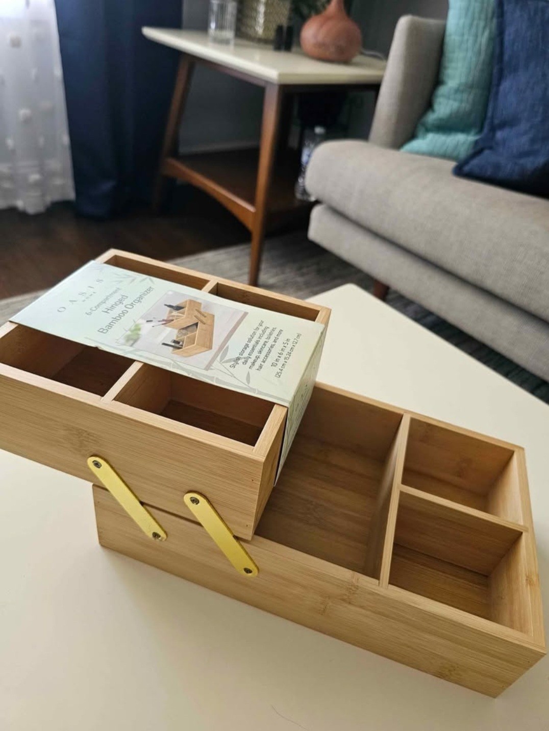 6-Compartment Foldable Bamboo Organizer with Hinge 10x6x5″