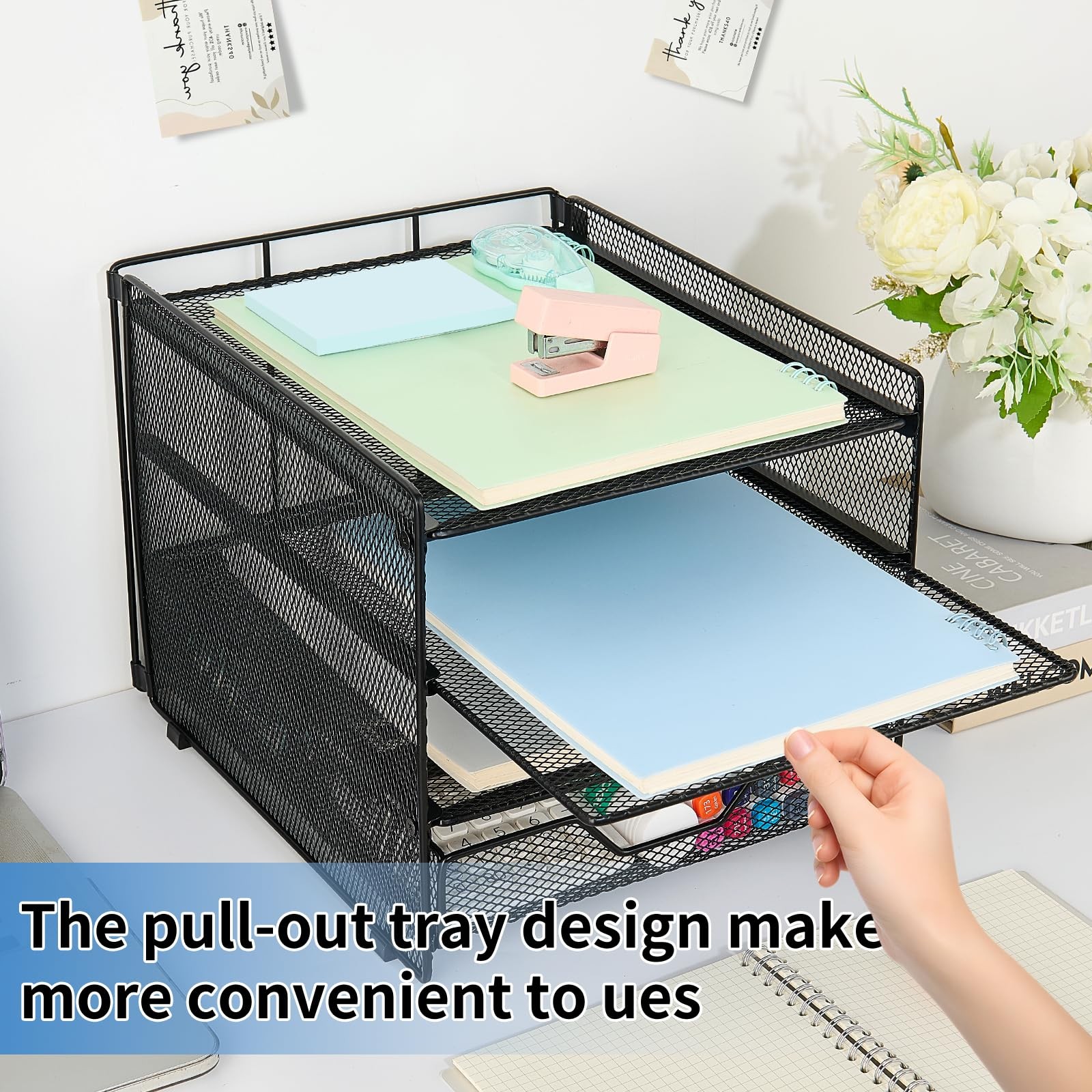 Desk Organizer, 4-Tier Desktop File Organizer with Drawer, Office Desk Access…
