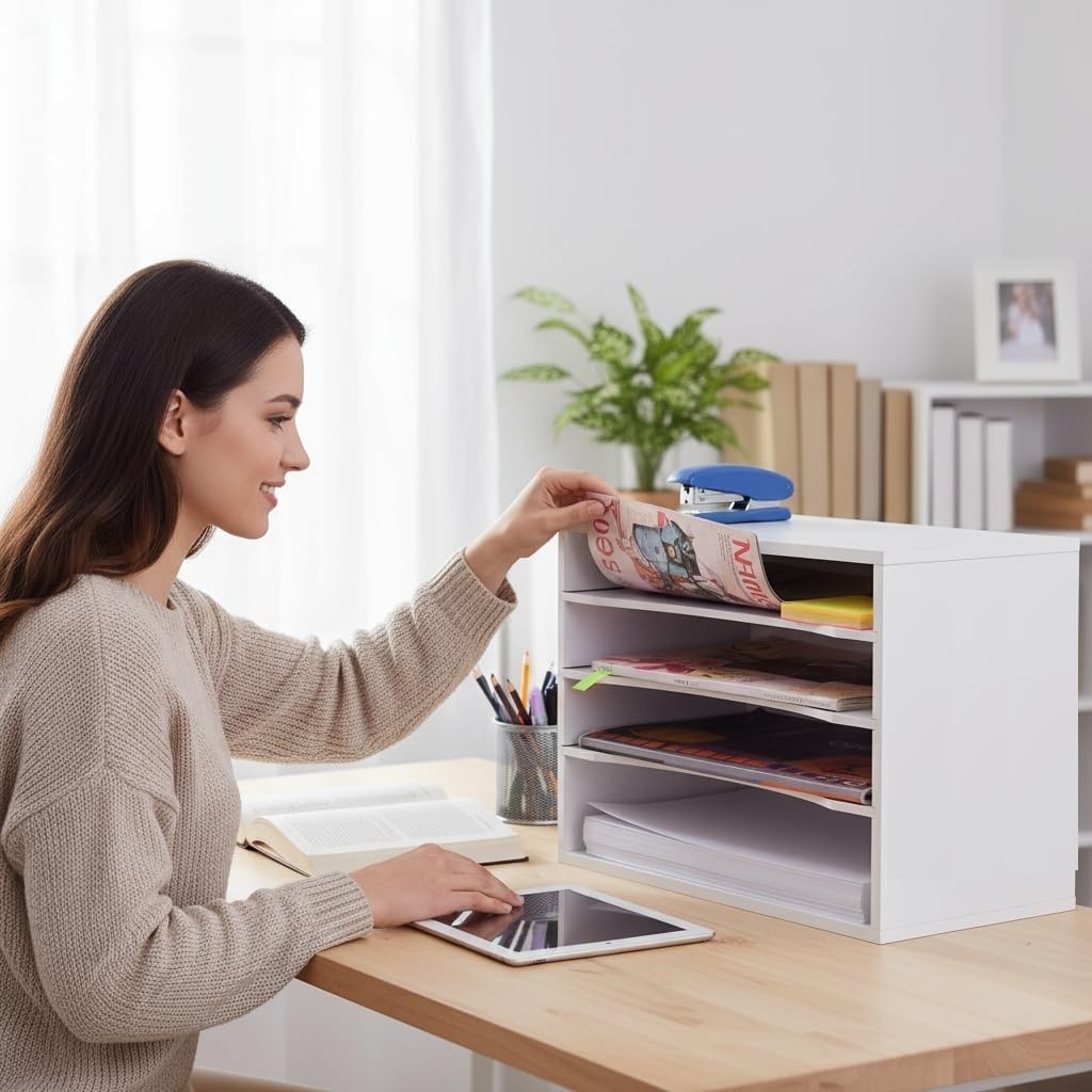 Organizador de papel ajustable de 4 niveles para libros de texto/revistas NEW US