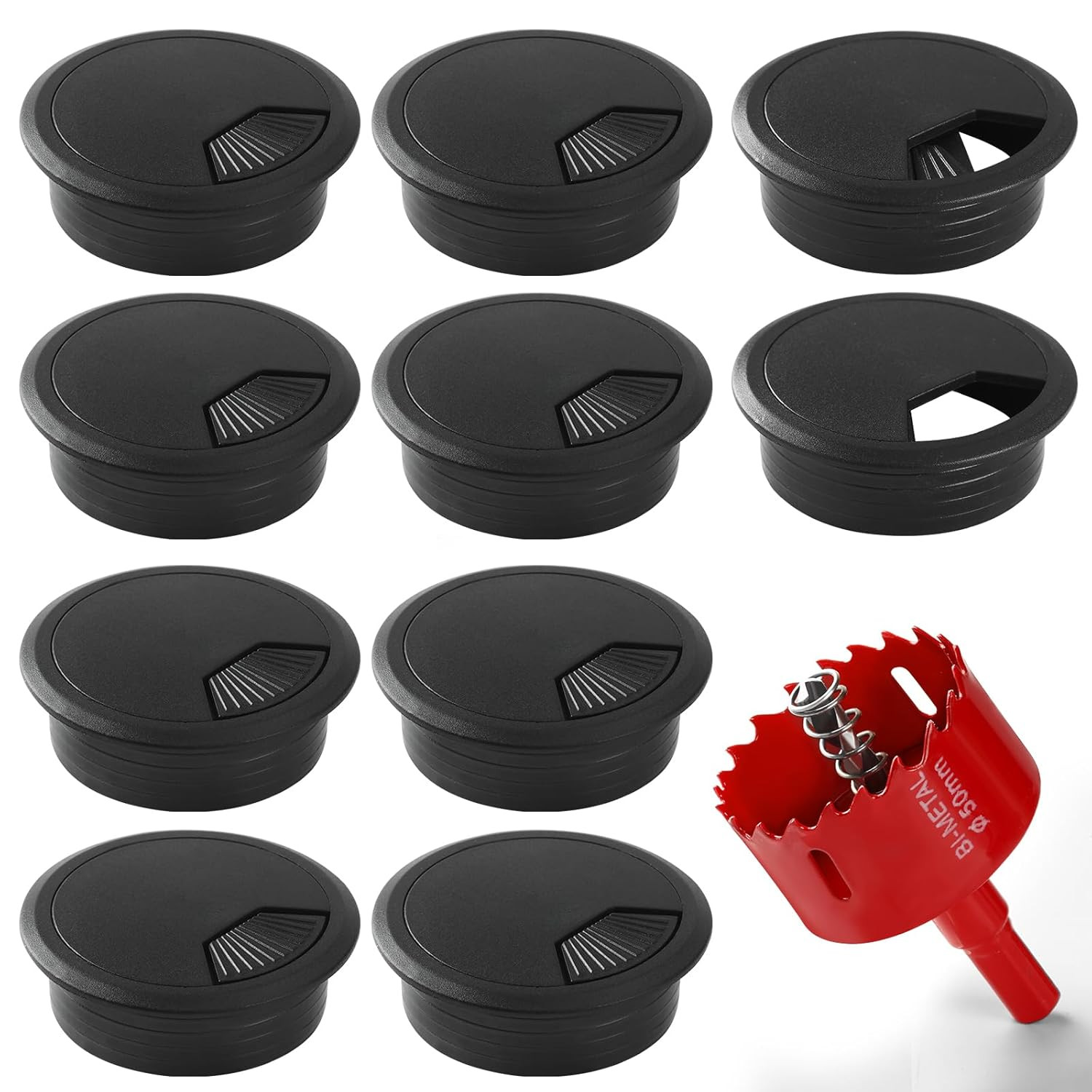 Desk Grommet 2 Inch (50 mm) 10 Pieces, Desk Hole Cover for Cables Black, ABS Pla
