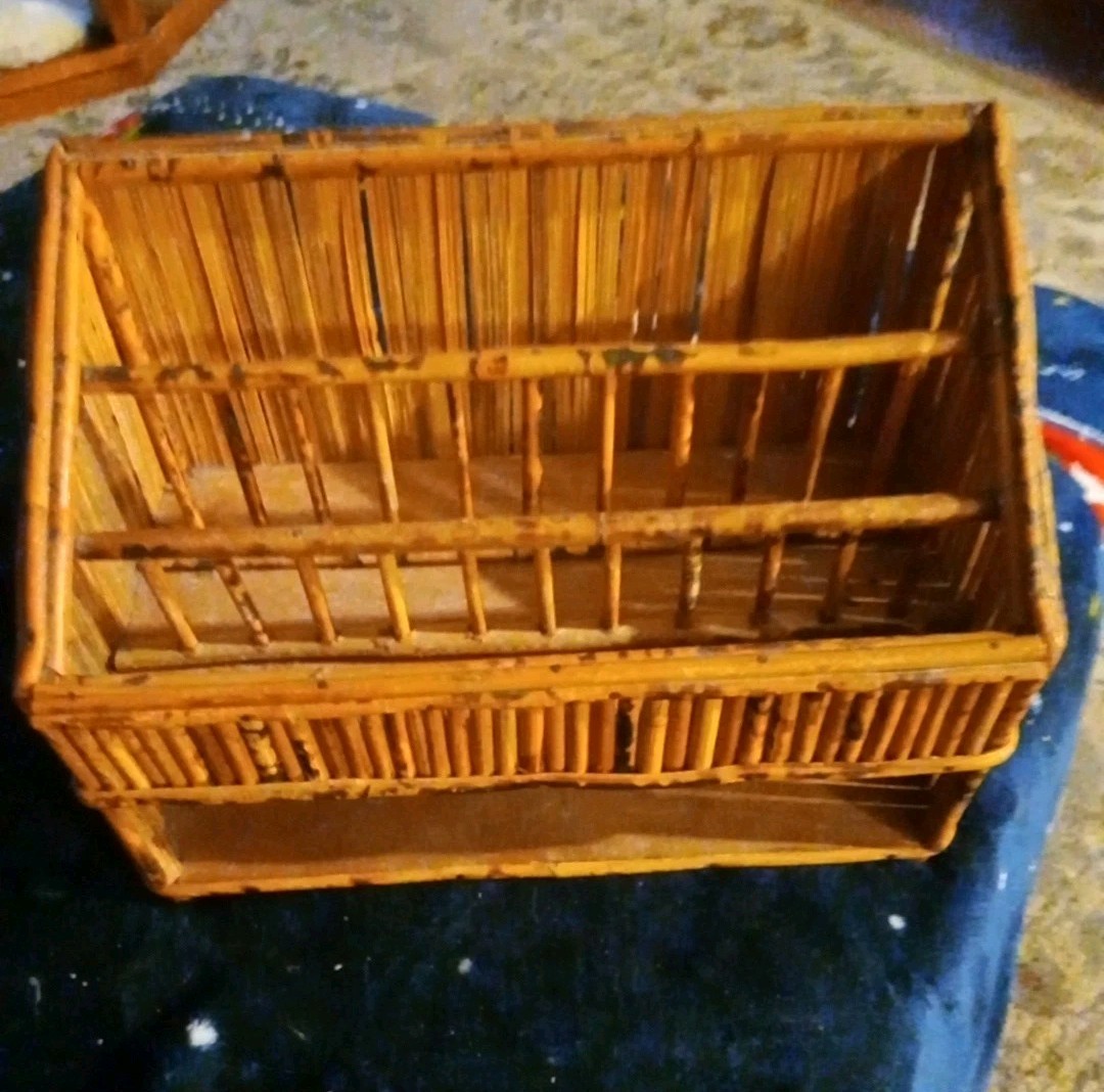 Vintage Bamboo Rattan Desk Mail Letter Holder Organizer