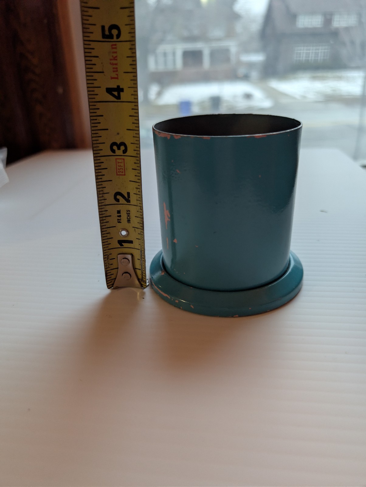 Vintage Retro Teal Blue Enamel Metal Weighted Pencil Cup Desk Organizer
