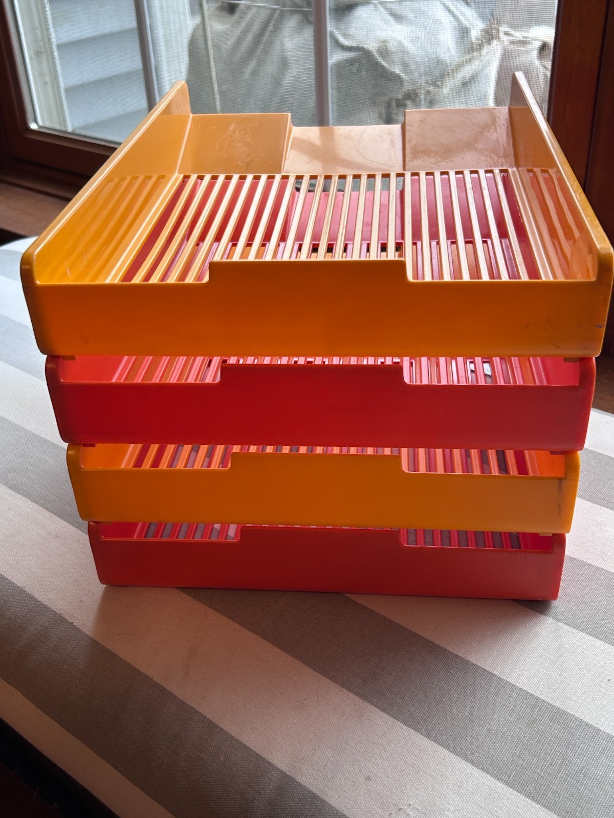 vintage Gustavsberg plastic stacking desk paper trays orange yellow MCM Sweden