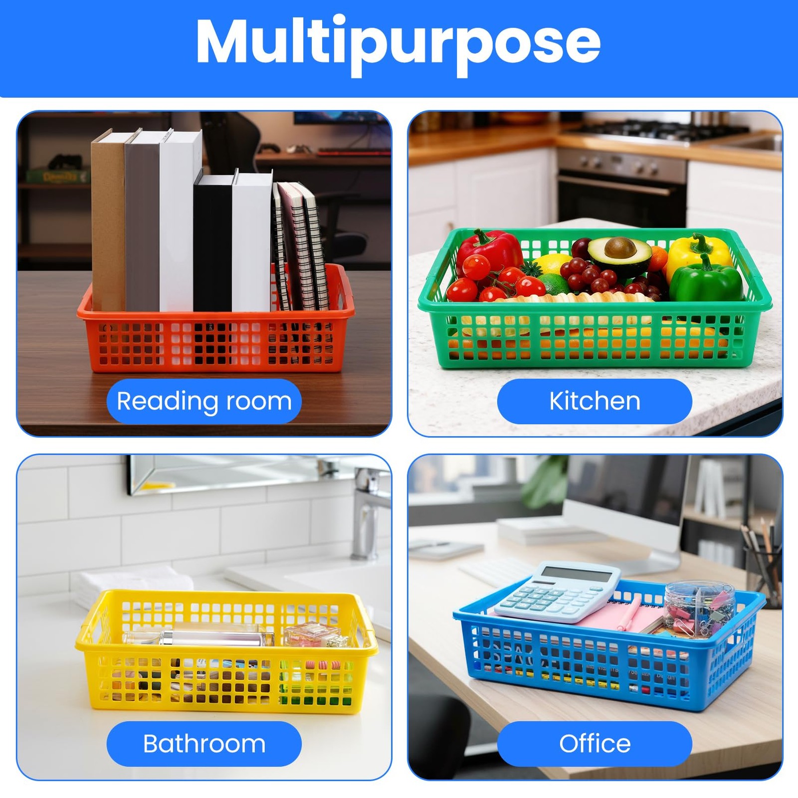 Colorful Plastic Classroom Turn In Paper Tray Storage Basket 13.58×9.9×3.14