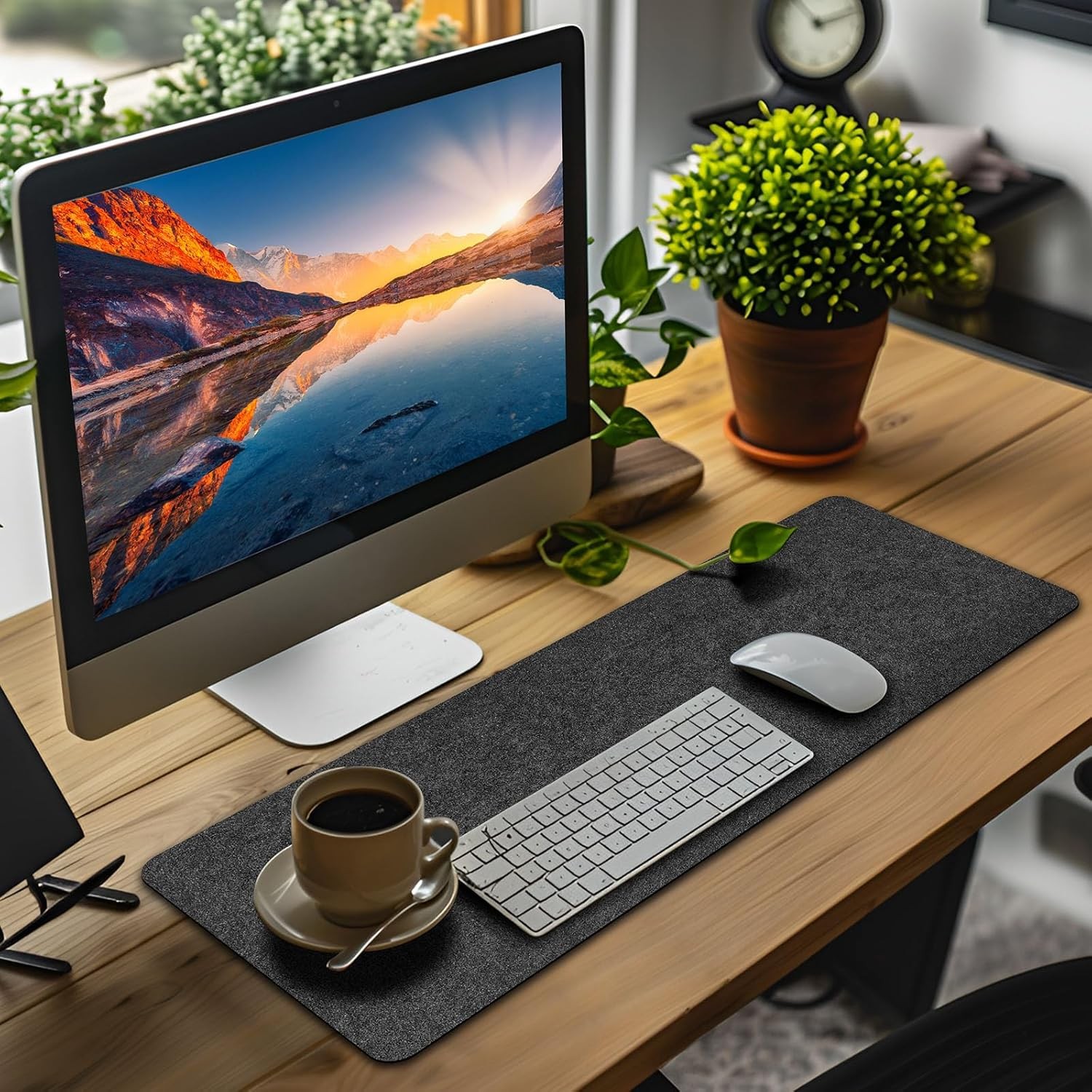 Large Felt Desk mat 36×12 inches, with Non-Slip Full Desk Mouse Pad,Office