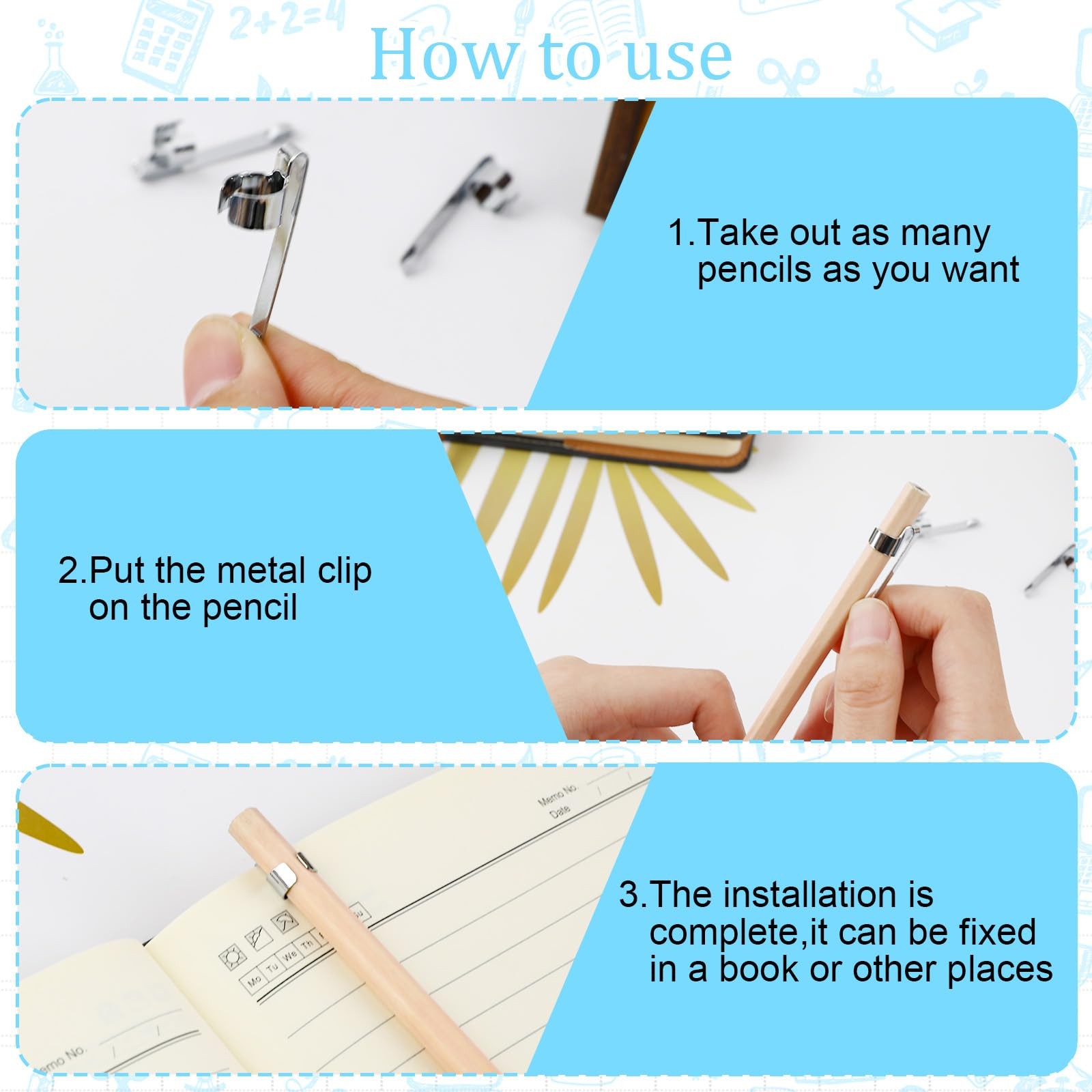 20 Pcs Metal Pencil Clips Slide On Pencil Pocket Pen Clips Snap In Pencil Holder