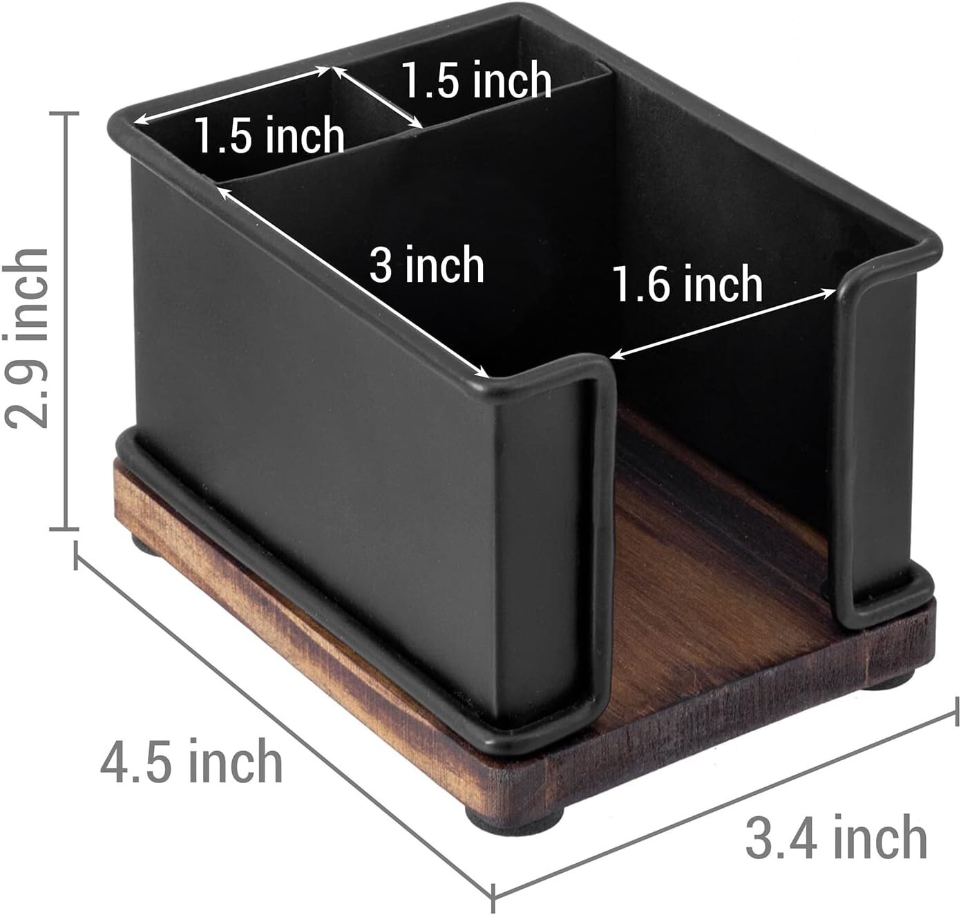 Black Metal Office Stationery Organizer with Sticky Note Holder and 2 Pen Slots
