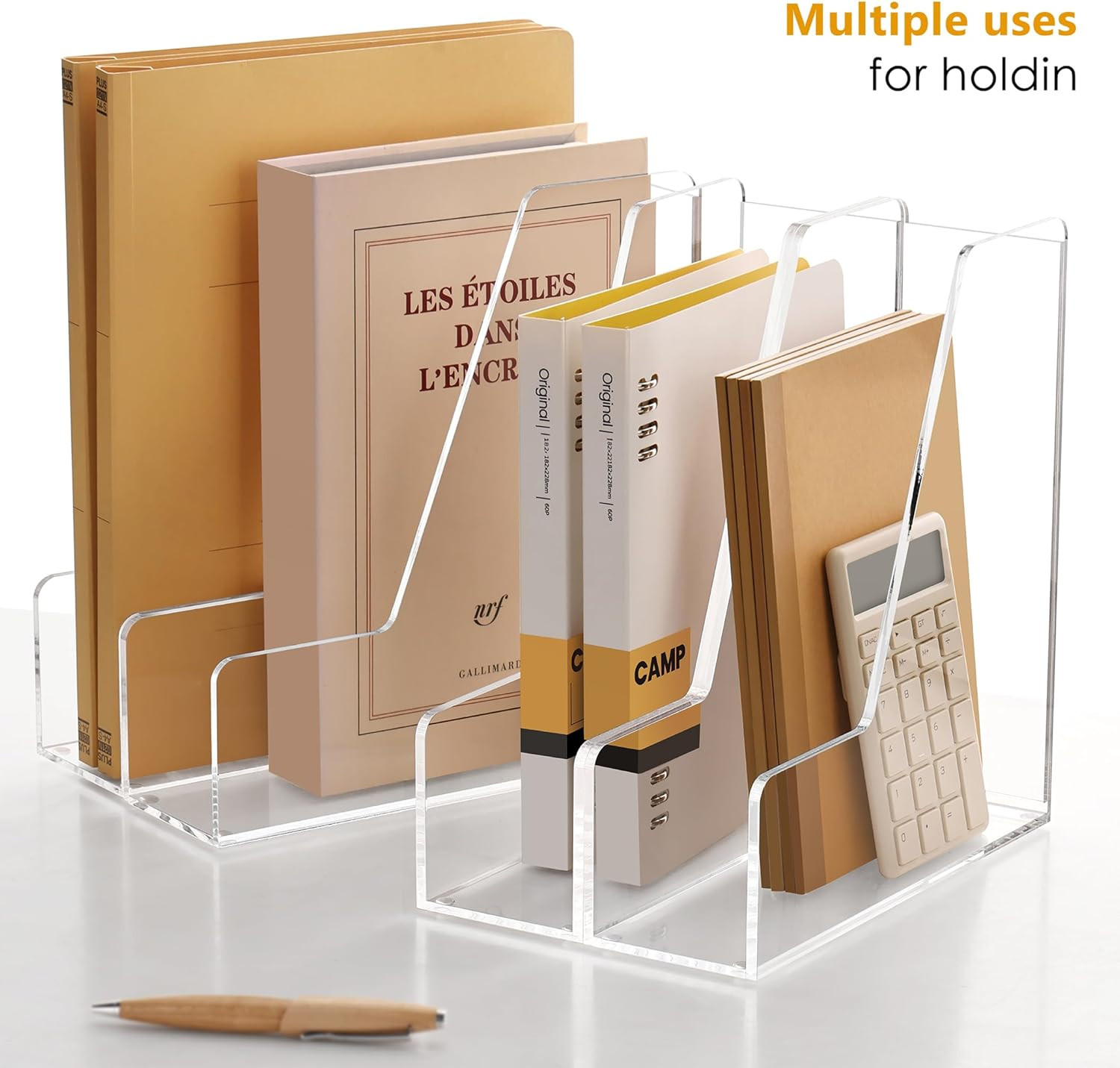 4 Pack Vertical File Holder, Acrylic Desk Organizer Magazine File Sorter for Mag