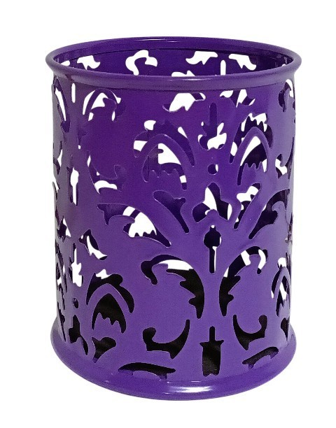 Purple Desk Organizer Set – Perforated Metal Pencil Cup, Card Holder & Clip Cup