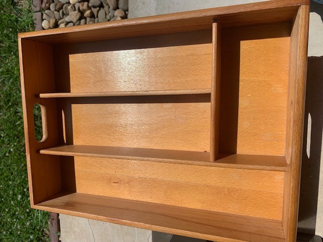 Teak Wooden Organizer Tray Desk Dovetail Drawer 14X9.5X2.5 Kitchen