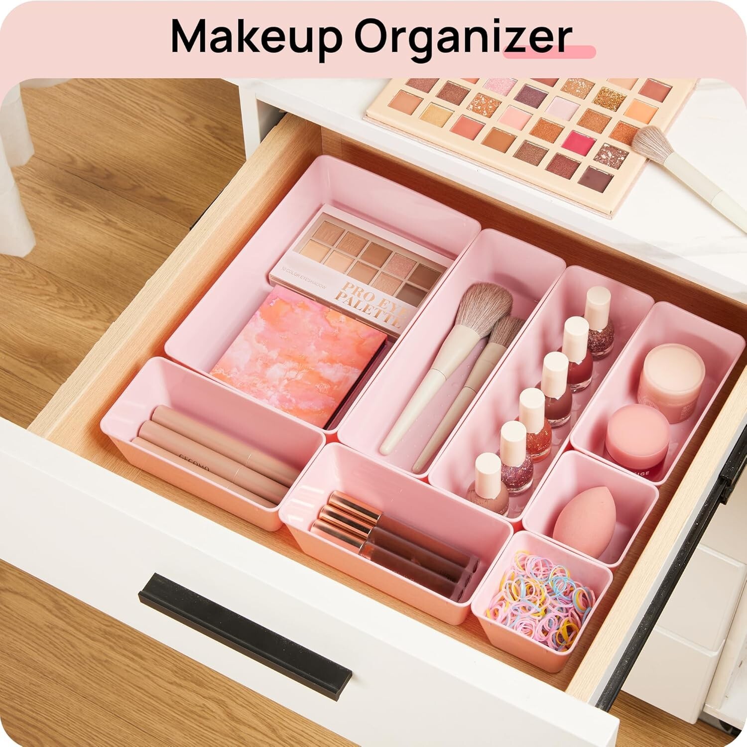 25 PCS Pink 4-Size Versatile Drawer Plastic Organizer Non-slip Storage Trays