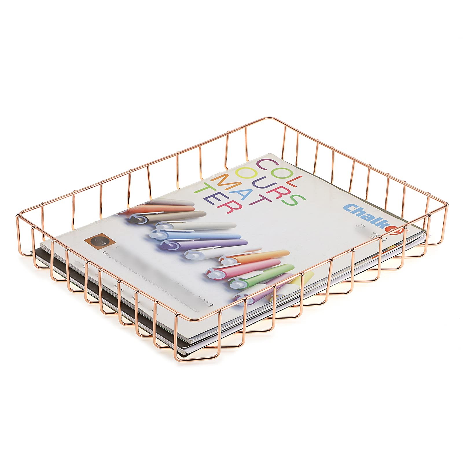Multipurpose Rose Gold A4 File Wire Desk Tray Organizer Document Storage Bin