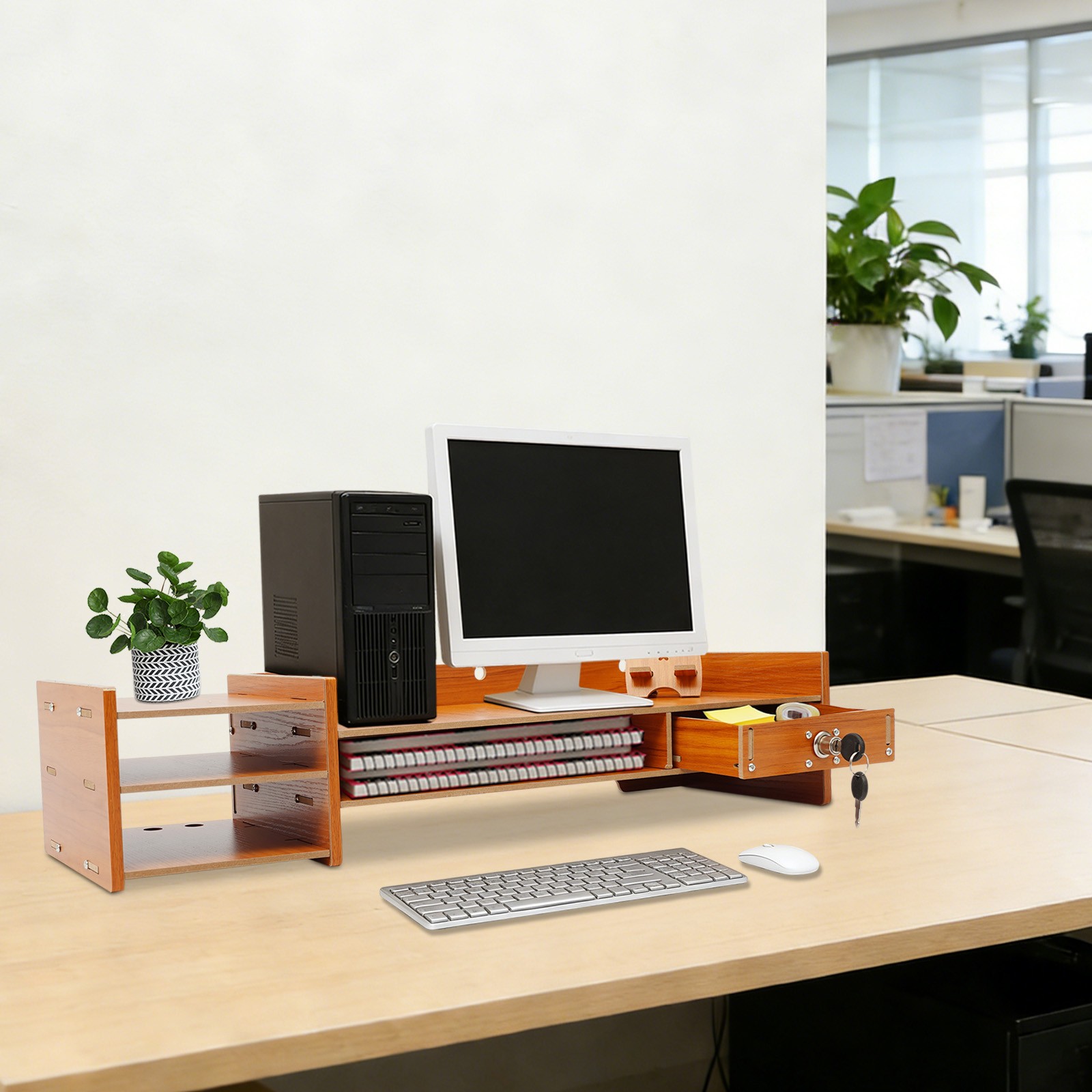 Multifunctional Monitor Stand Riser with Drawer, Storage Compartments, MDF