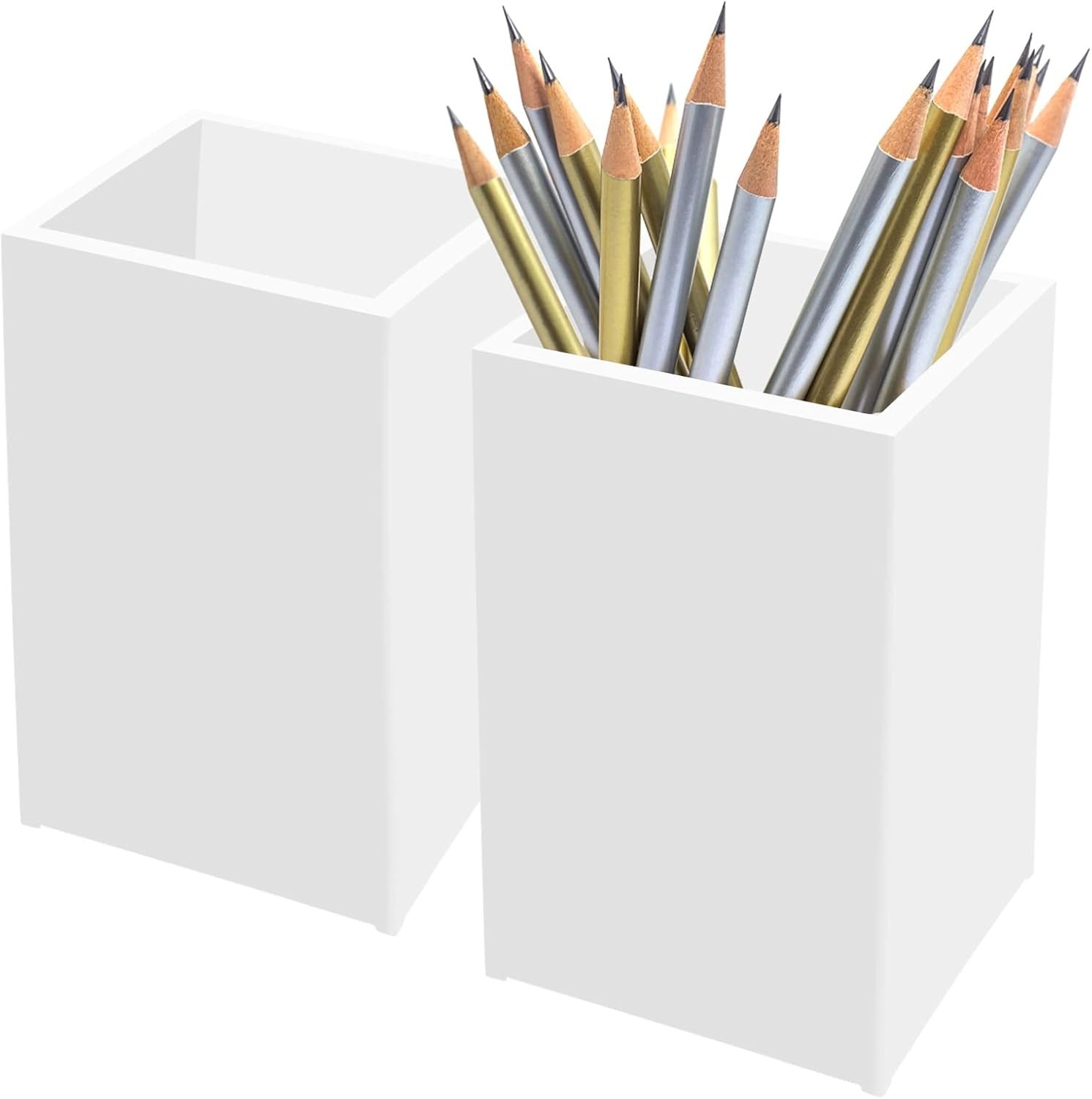 White Acrylic Pencil Pen Holder Cup 2 Pack,Desk Accessories Holder,Makeup Bru…