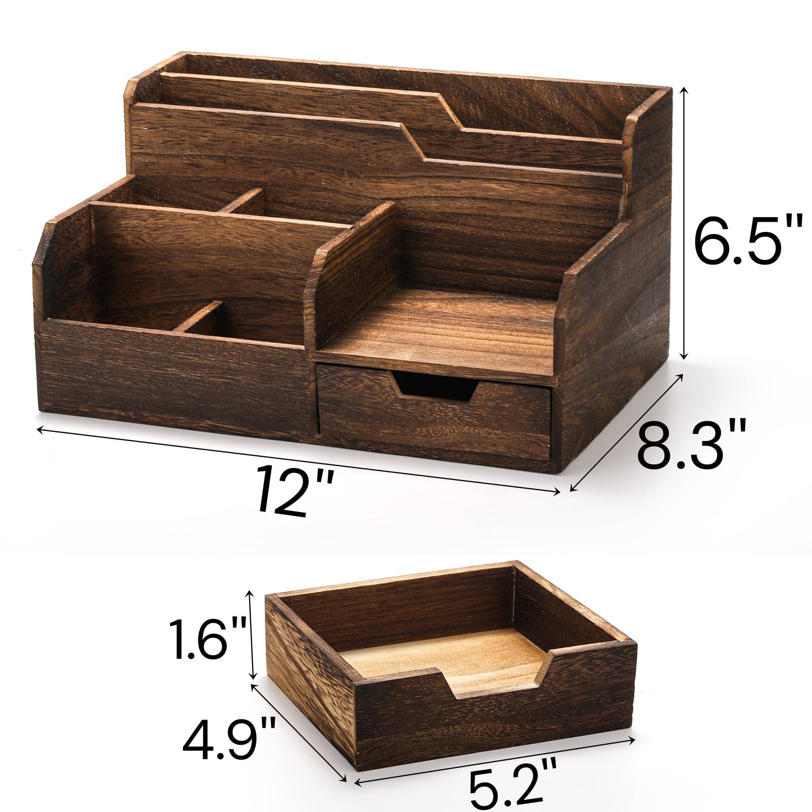 Pumtus Brown Wooden Desk Organizer, Mail Organizer with 7 Compartments