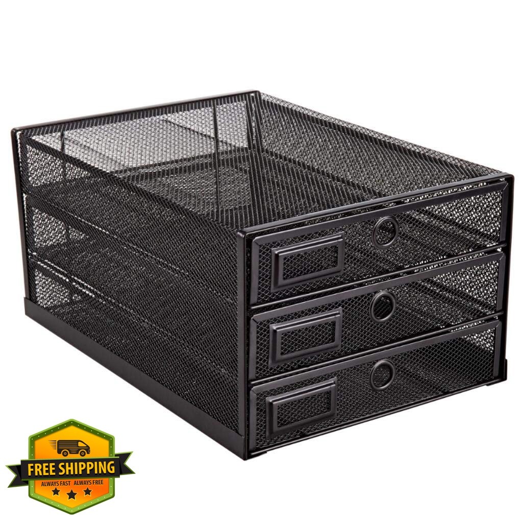 Annova Desk Organizer Wire Mesh 3 Tier Black