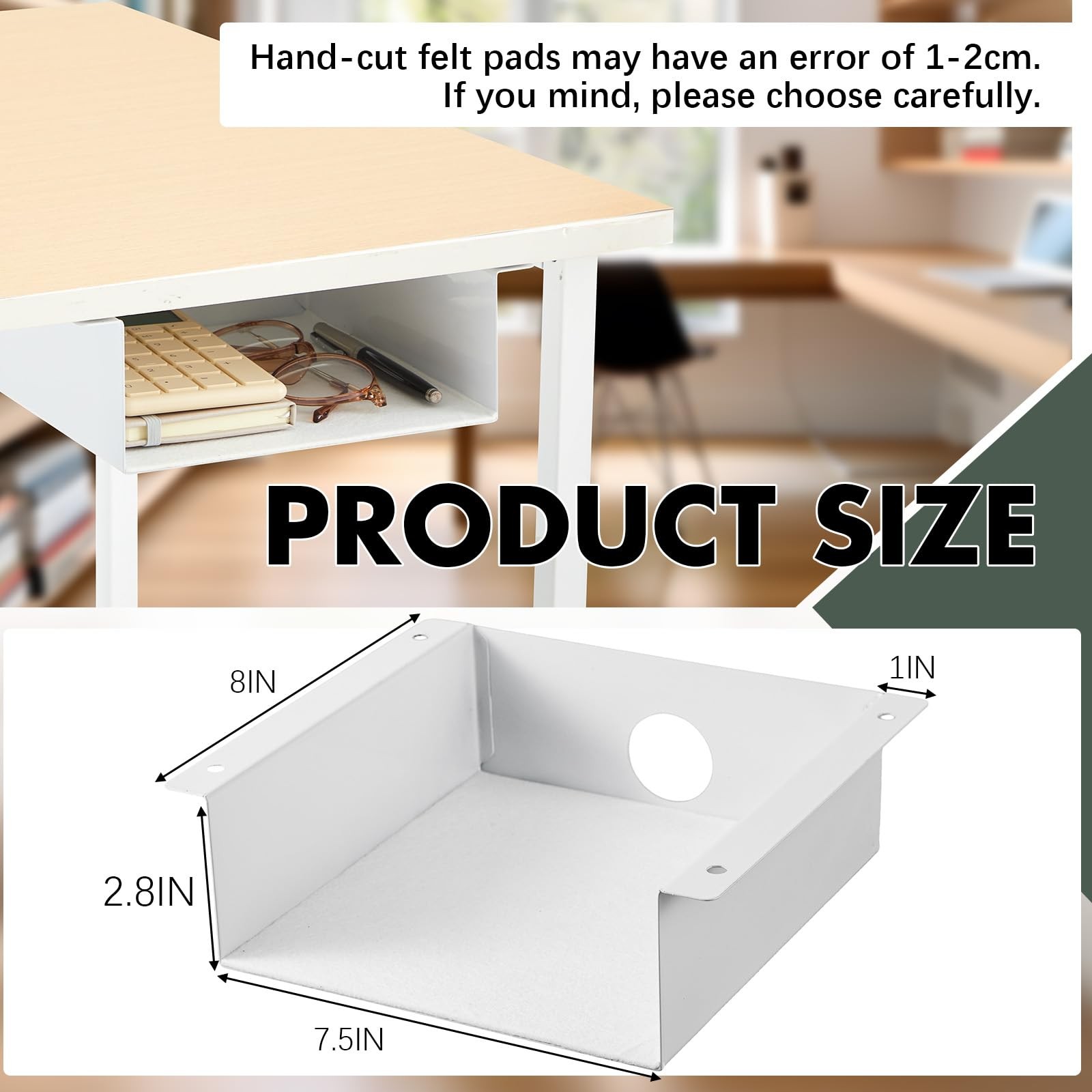 Yaocom 2 Pack Under Desk Hanging Shelf, Carbon Steel 7.5x8x2.8 In, White