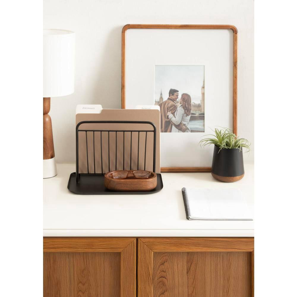 Koni Black/Walnut Brown 12 In. W X 5 In. H Rectangle Metal Desk Organizer