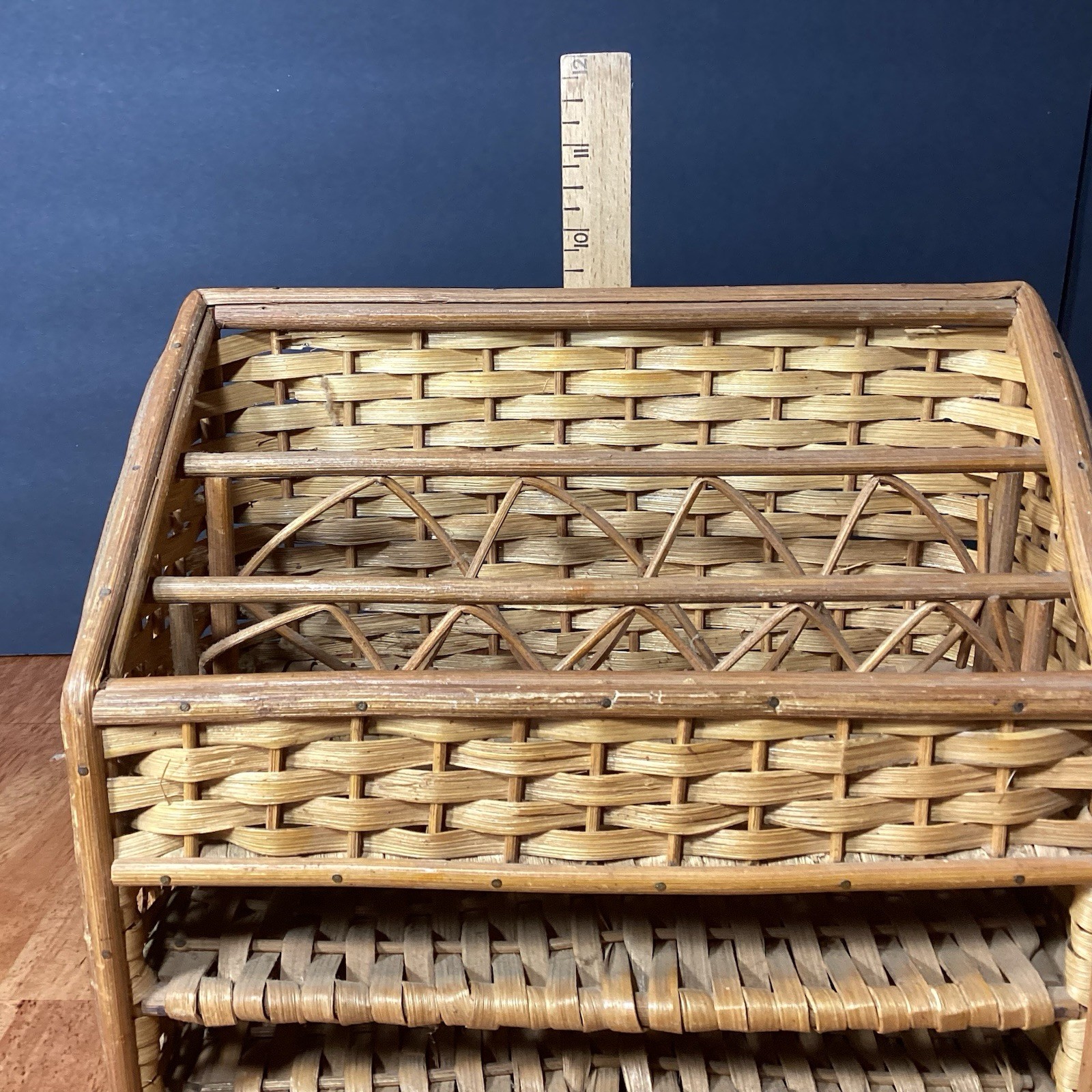 Wicker Rattan Desk Top Letter/Bill Office Work Organizer Boho Hong Kong