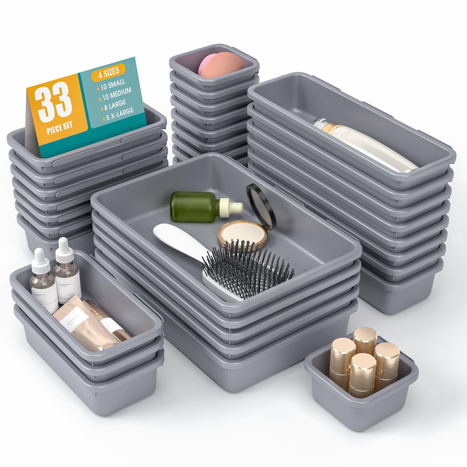33 PCS Drawer Organizer Set, 4 Size Makeup Drawer Divider Organizer With Non-…