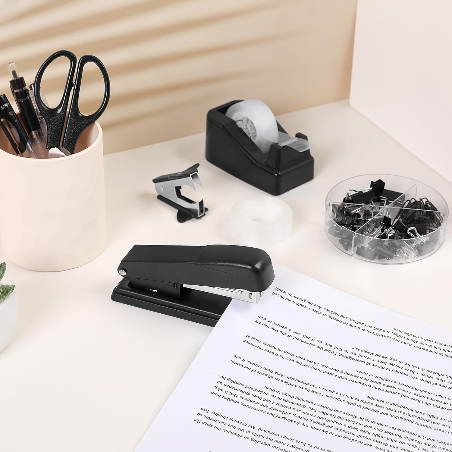 SKYDUE Black Office Supplies Set, Black Desk Accessories, Stapler, Tape Dispense