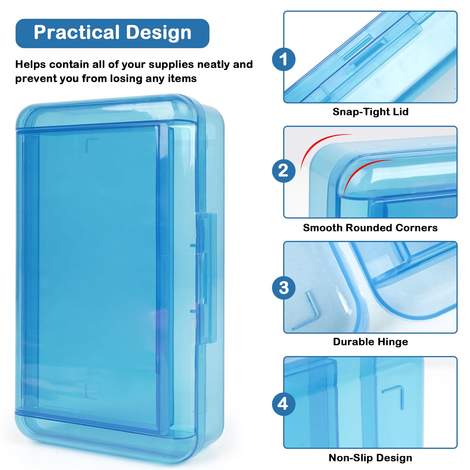 Plastic Pencil Box, Large Capacity Pencil Case, Pencil Boxes Double Layer Blue