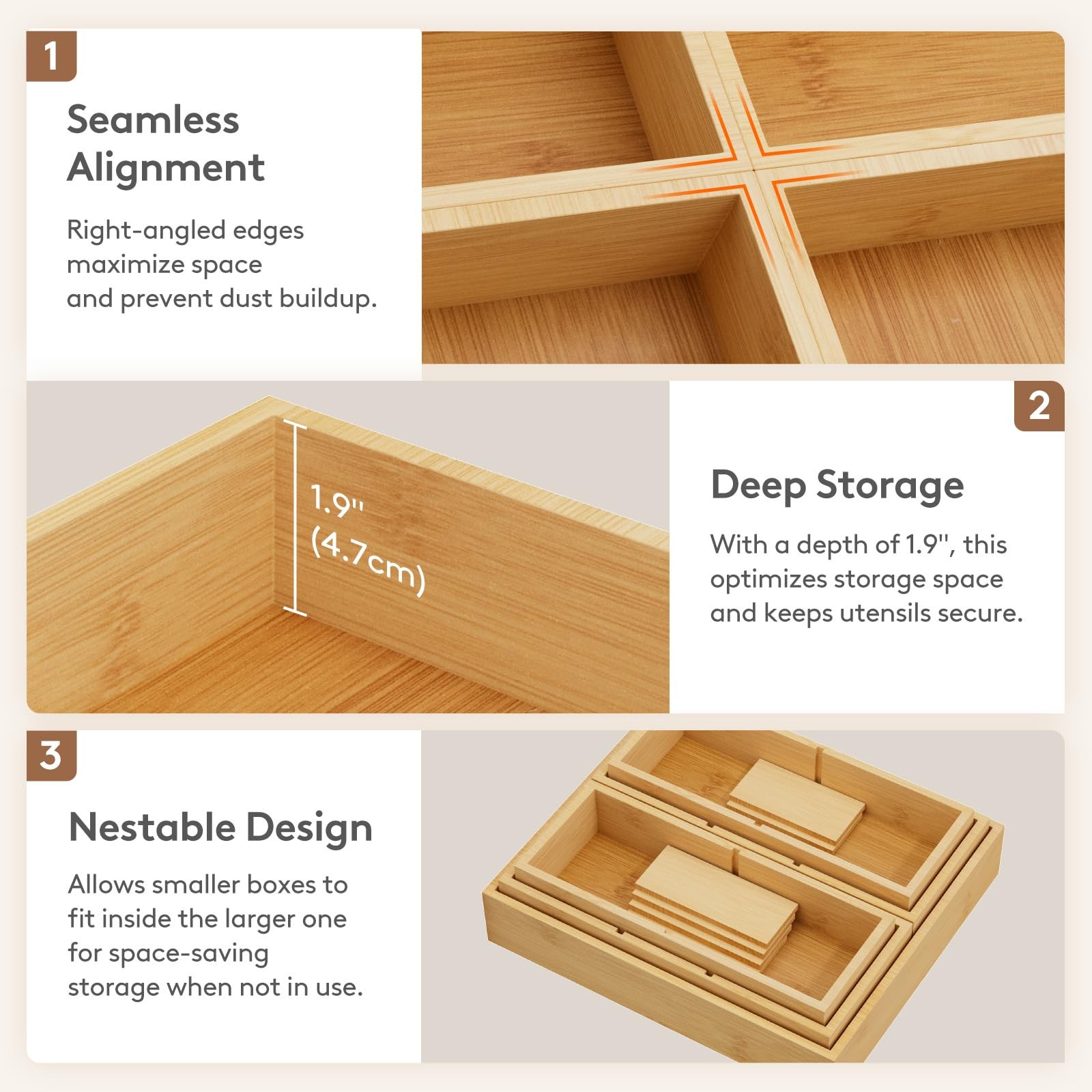 Lifewit Drawer Organizers 5 Pack(11 Grid) with 6 Inserts, Adjustable natural