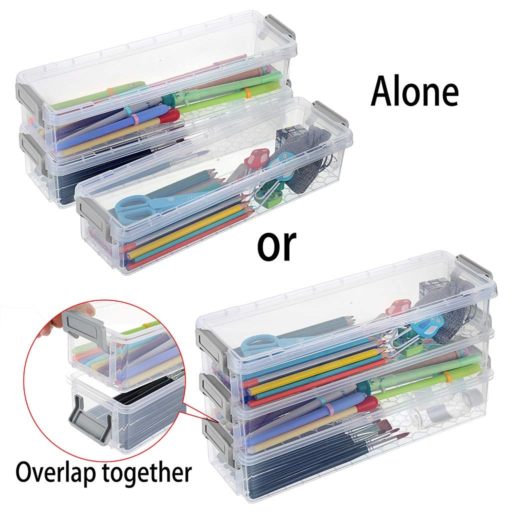 Long Plastic Stackable Boxes Home, Office Supplies Storage Organizer Pencil B…