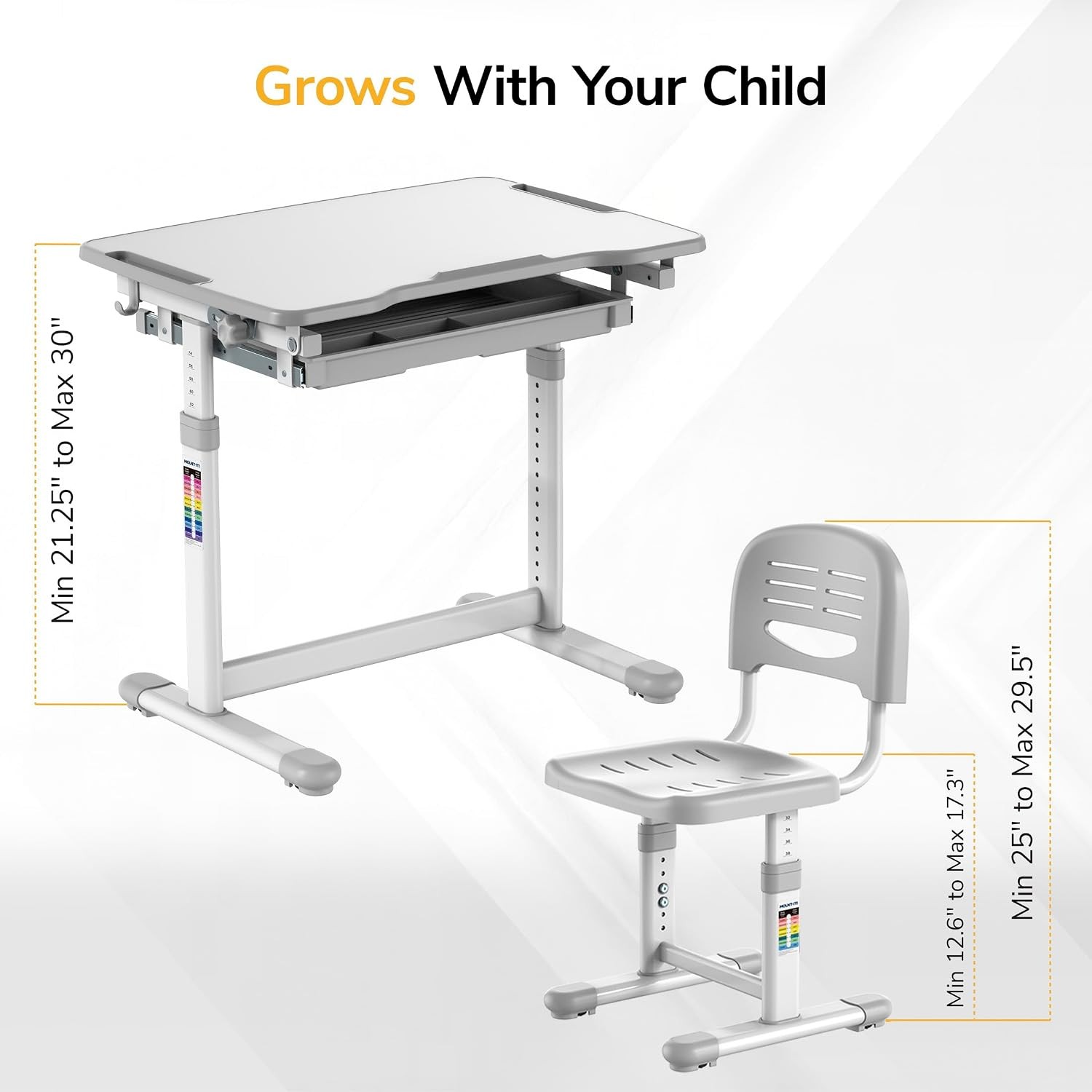 Mount-It Kids Desk & Chair Set Height Adjustable up to 30″ Ergonomic School