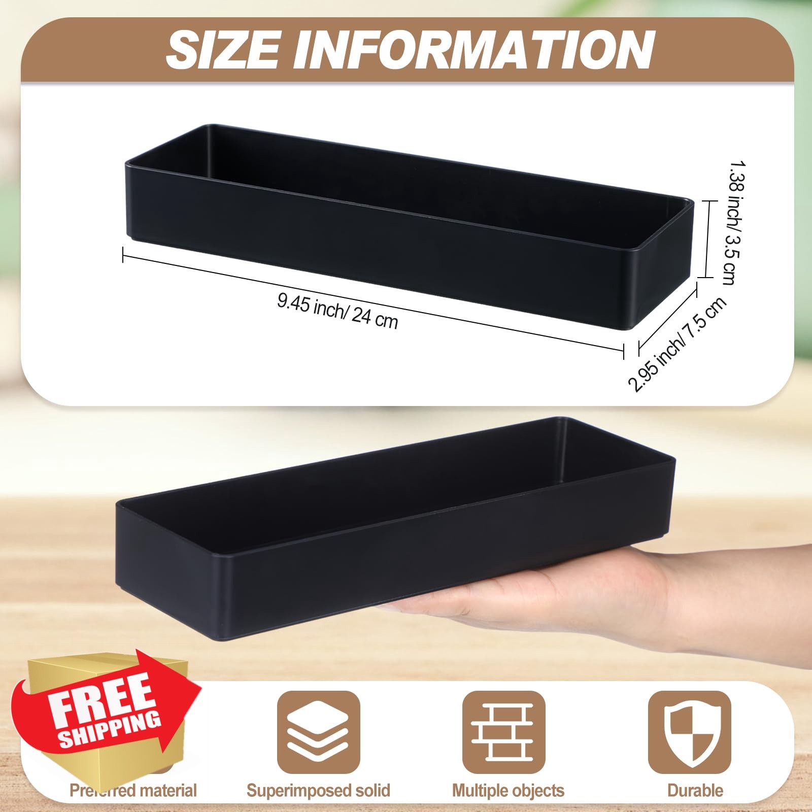 Teling 2 Pcs Black Rectangular Desk Organizer