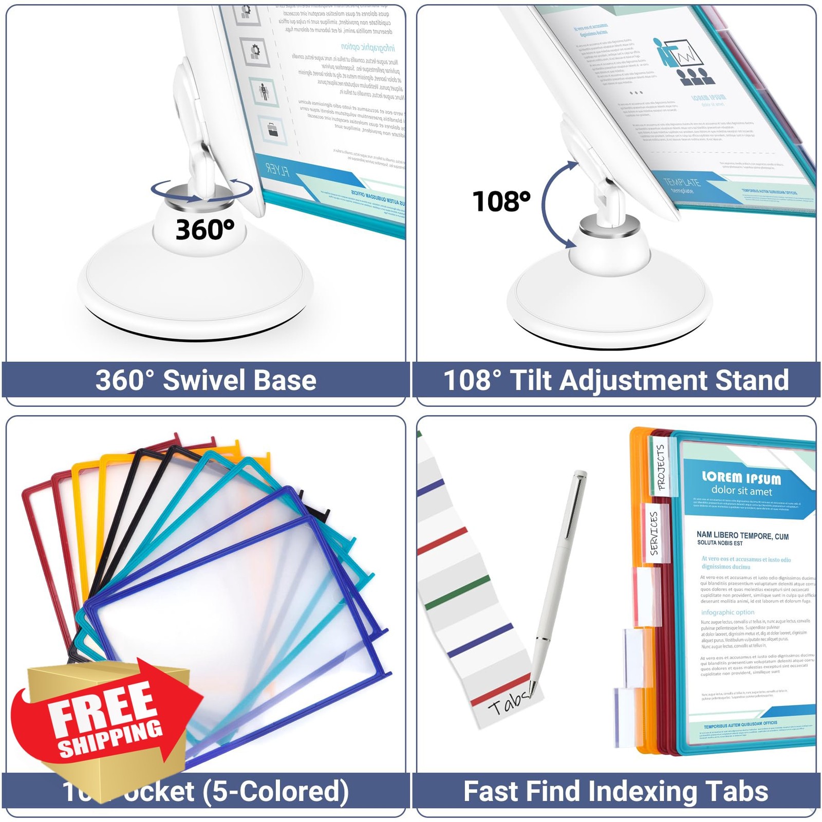 OrgEase Desk Reference Organizer 10 Pocket Swivel White A4