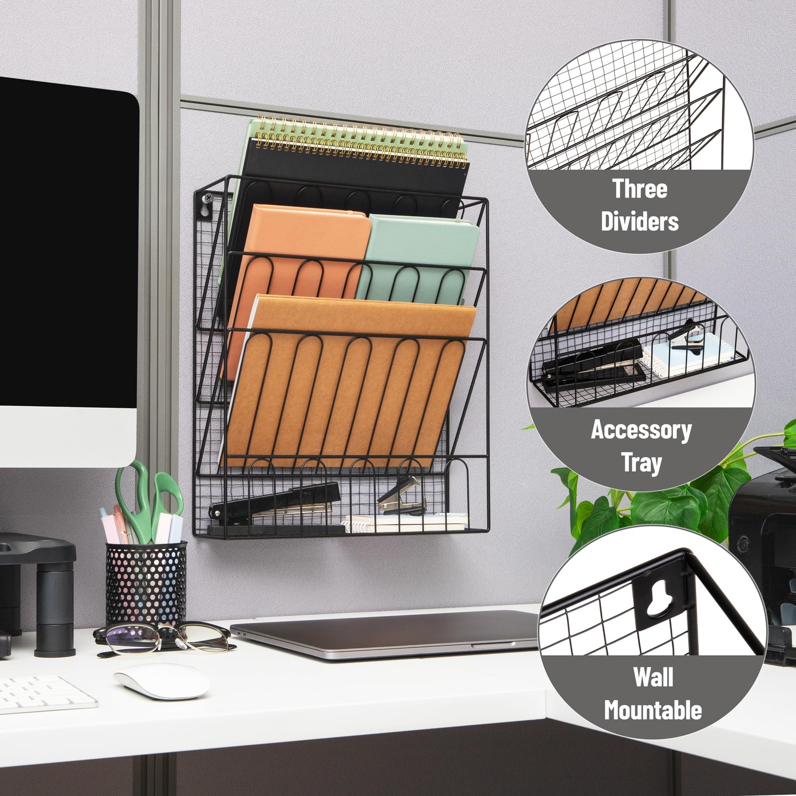 Mind Reader Metal Wire Desktop Organizer, 13.4″ x 3.9″ x 15.8″, Black