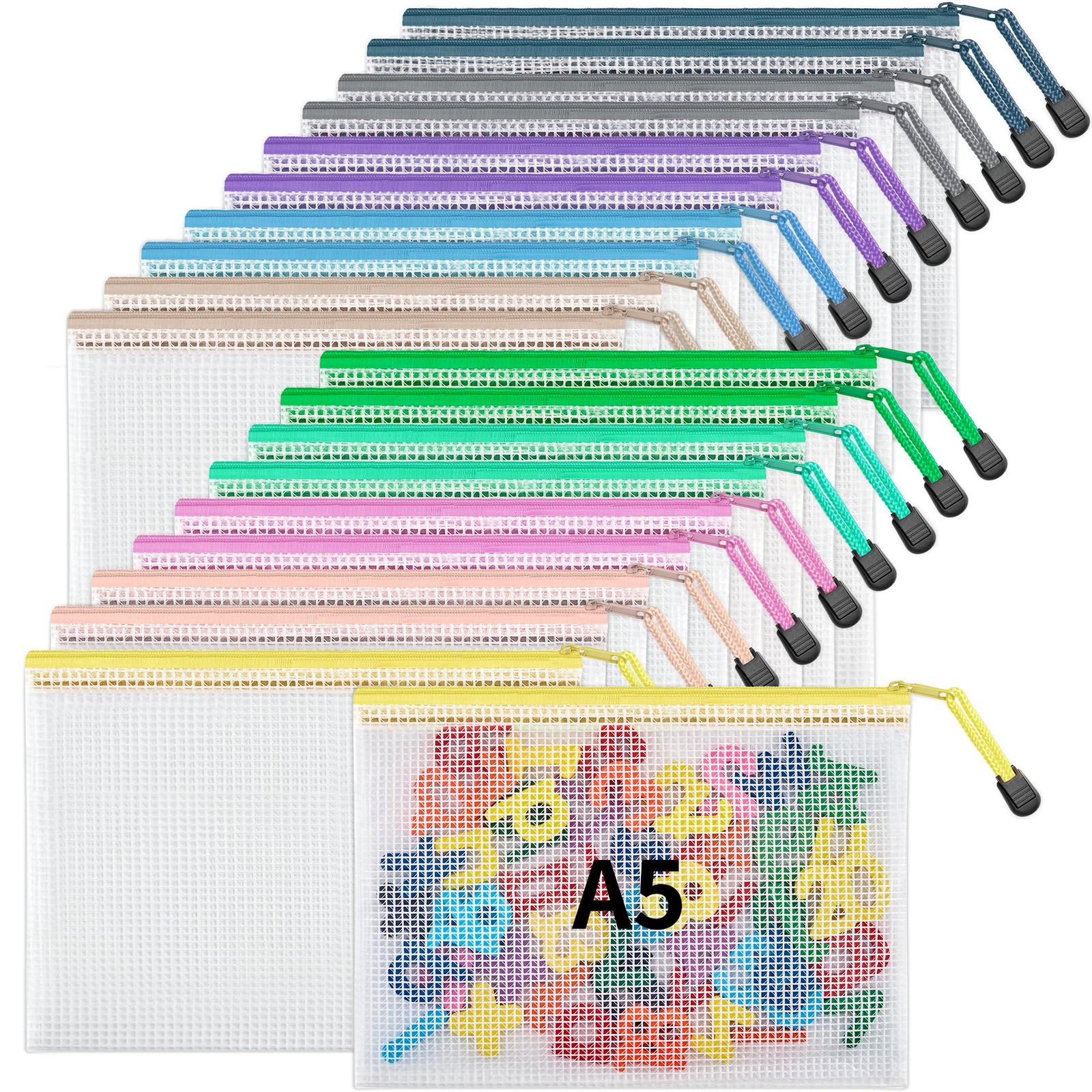 20PCS Mesh Zipper Pouch Bags, 6×9 Inch/A5 Puzzle Bags with Zipper, Waterproof…