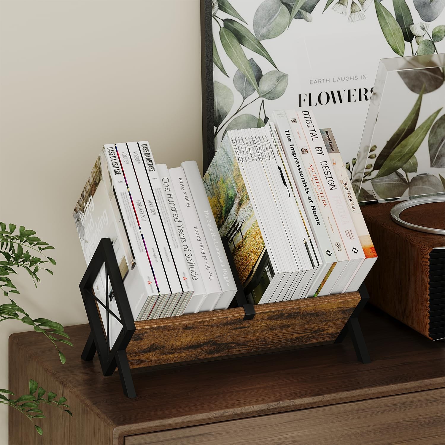 YINMIT Wood Desktop Bookshelf, Retro Tabletop Desk Large,
