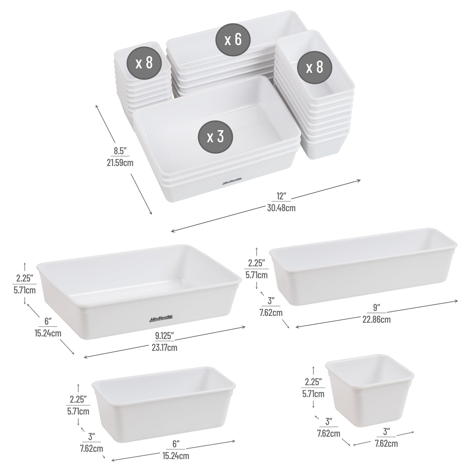Mind Reader 25-Piece Drawer Organizer Set, Storage White, White