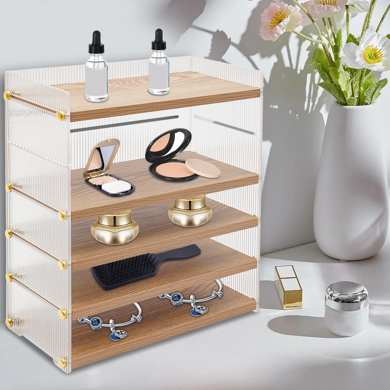 5 Tiers Rectangle Desk Organizer Desktop Storage Cabinet Tabletop Storage Box