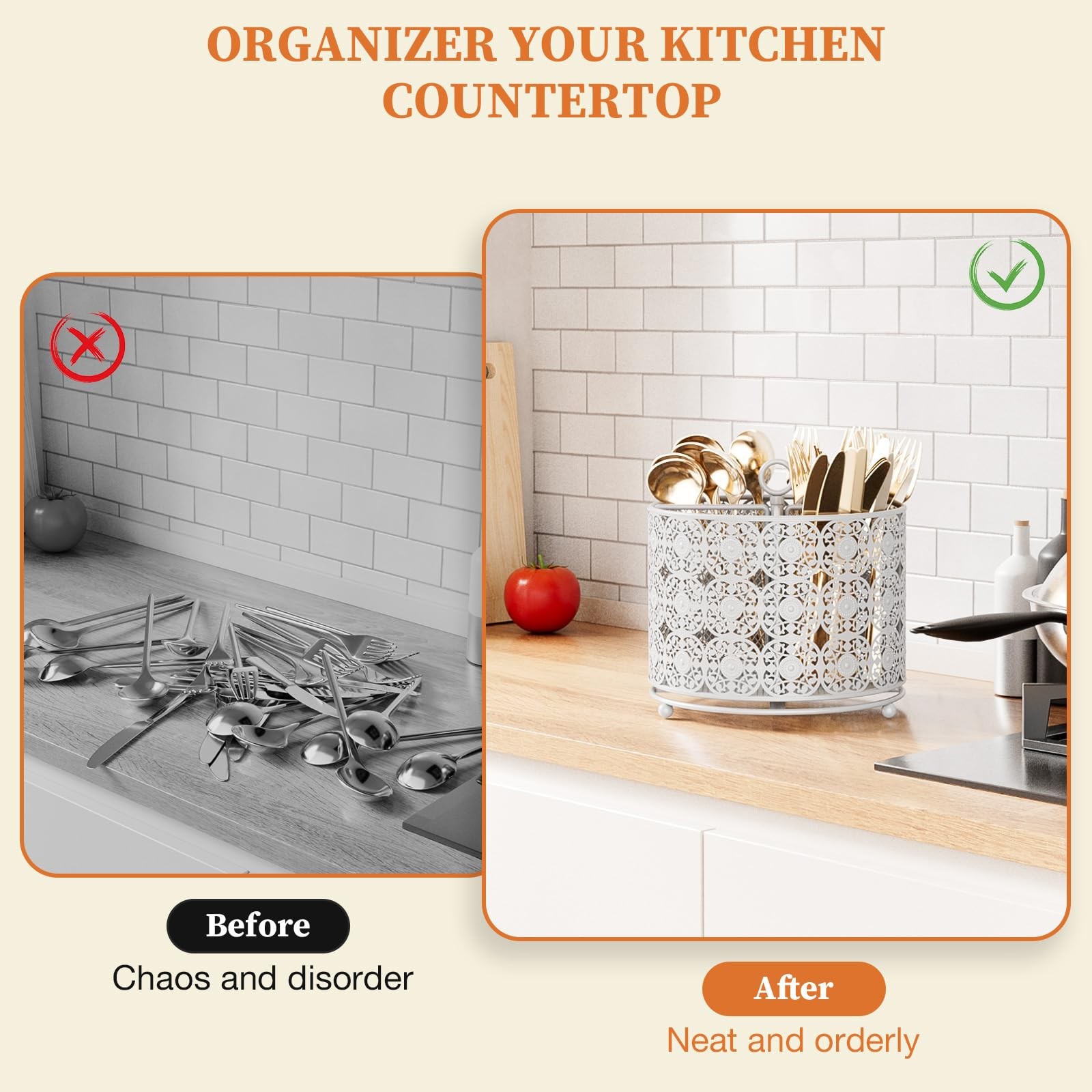 YIUKEA Rotating Utensil Caddy Holder – Higher Raised Cutlery White