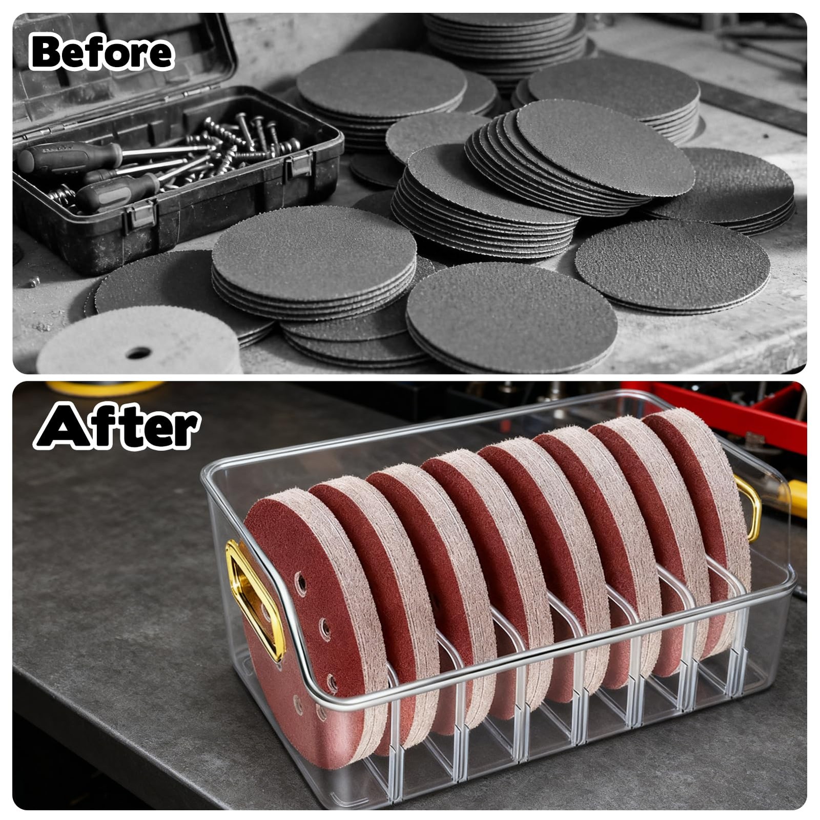 Wopgrty 2 Sets 5 Inch Sanding Discs Storage Bins – 8 Slots for Clear