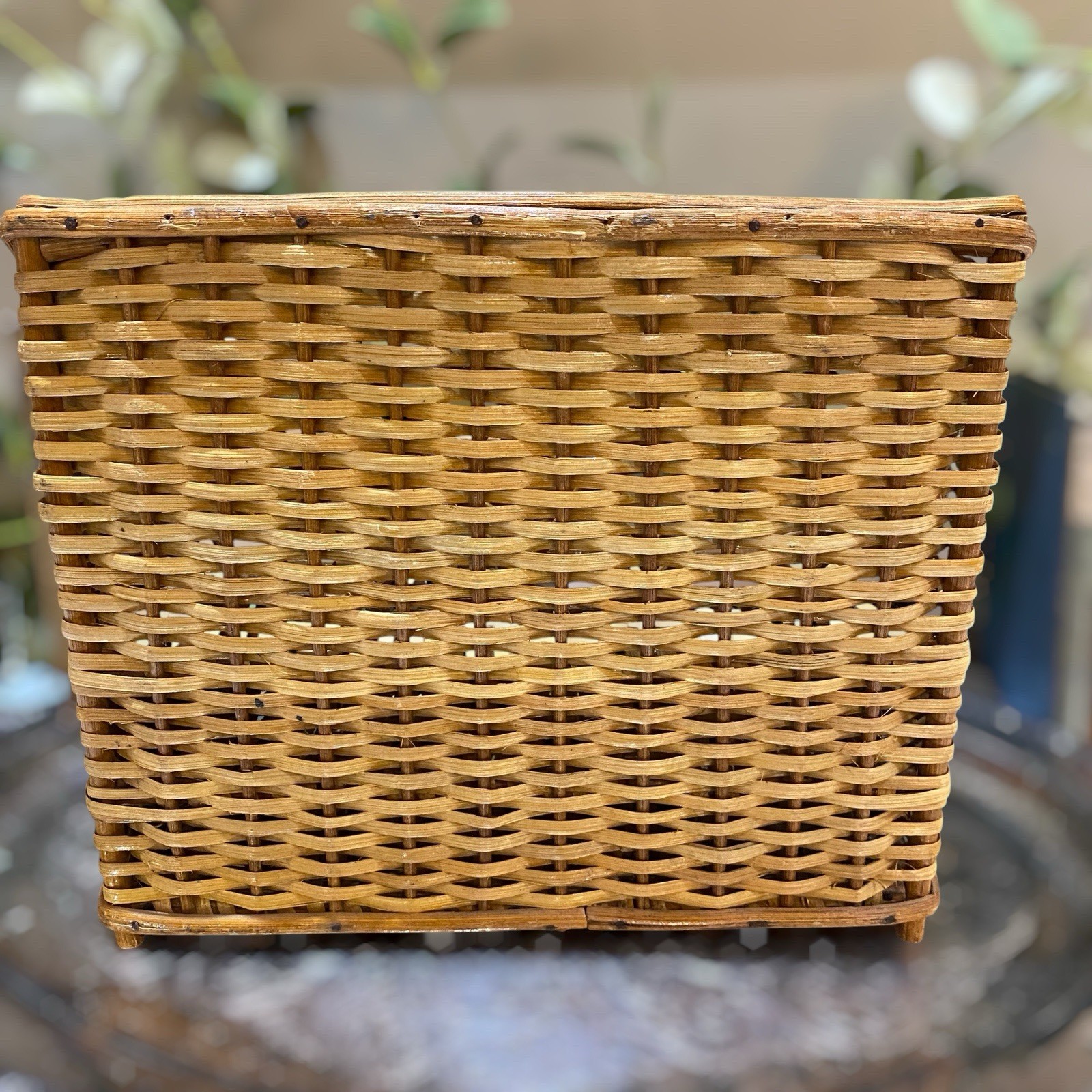 Vintage Woven Wicker Mail Letter Desk Organizer Footed Stand