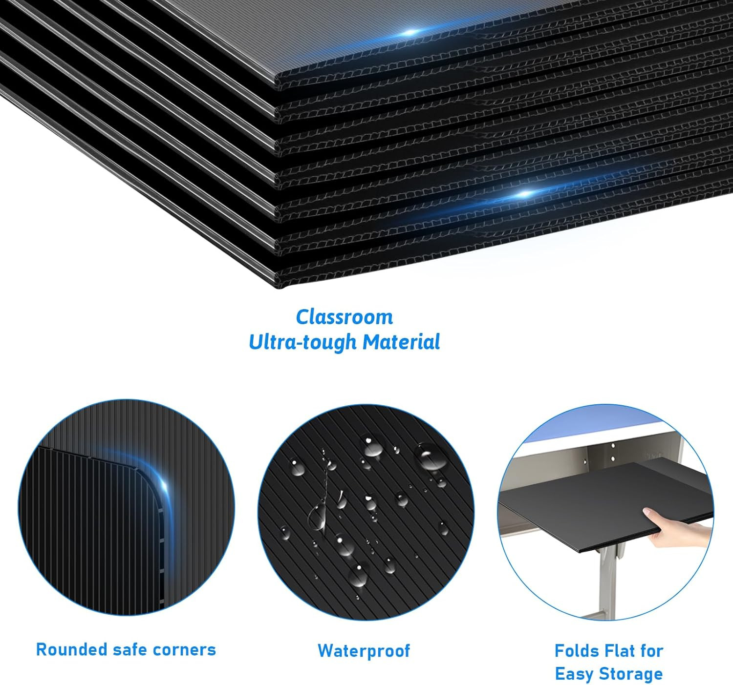 Black 24-Pack Desk Dividers for Students, Waterproof Durable Plastic Study Carre
