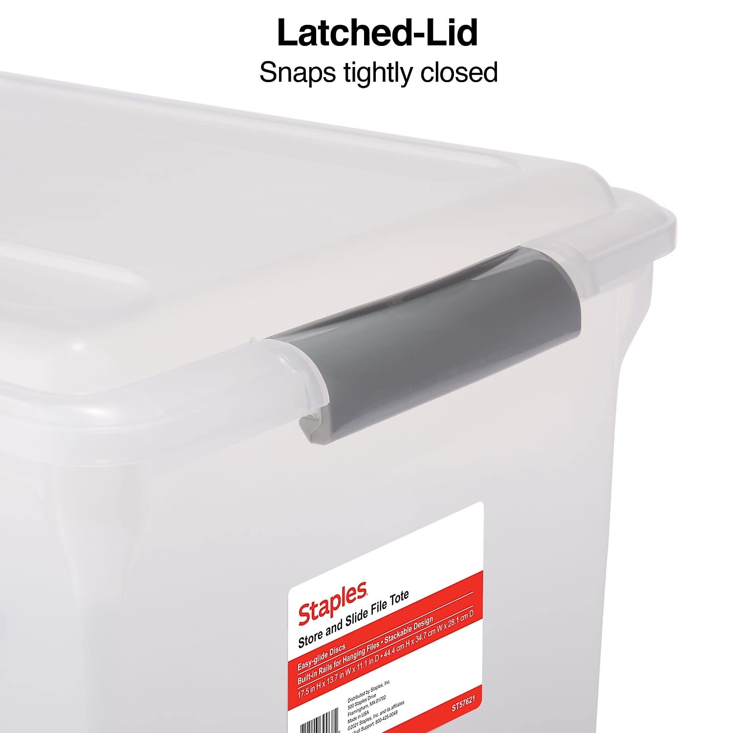TRU RED Staples Store & Slide Hanging File Box, Latch Lid, 1 Pack, Clear