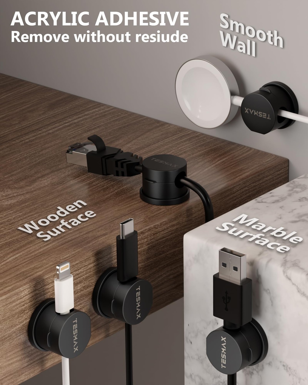 Magnetic Cord Holder 360°Rotation Organizer, 6Pack Cable 6 PACK, Black