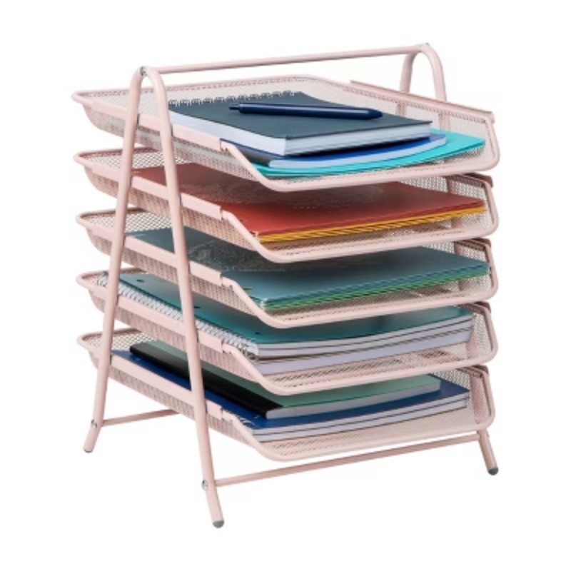 5-Tier Paper Tray, Desktop Organizer, File Storage, Office, Metal Mesh