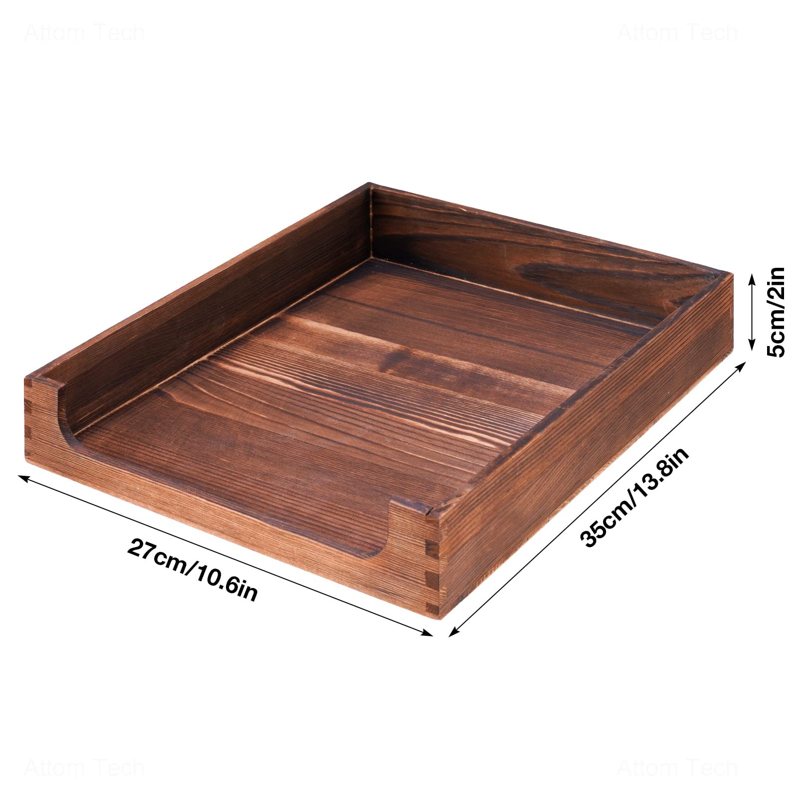 Rustic Burnt Wooden Letter Tray Natural Pine Wood Desktop Office Organizer