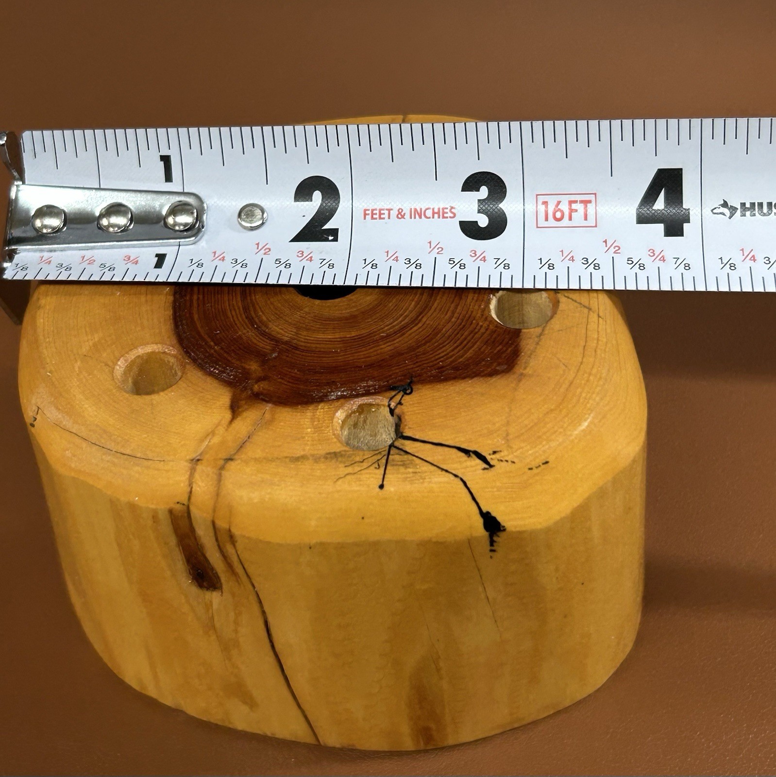 3.5” Handmade Rustic Wood Log Pencil Holder w/ 7 Holes for Desk Wooden
