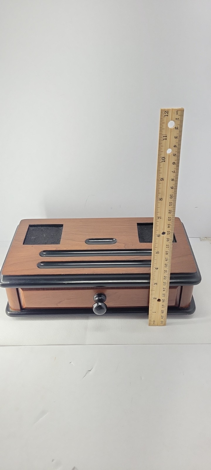 Vintage Wooden Desk Organizer Pen Holder w/ Drawer Felt Compartments Office…