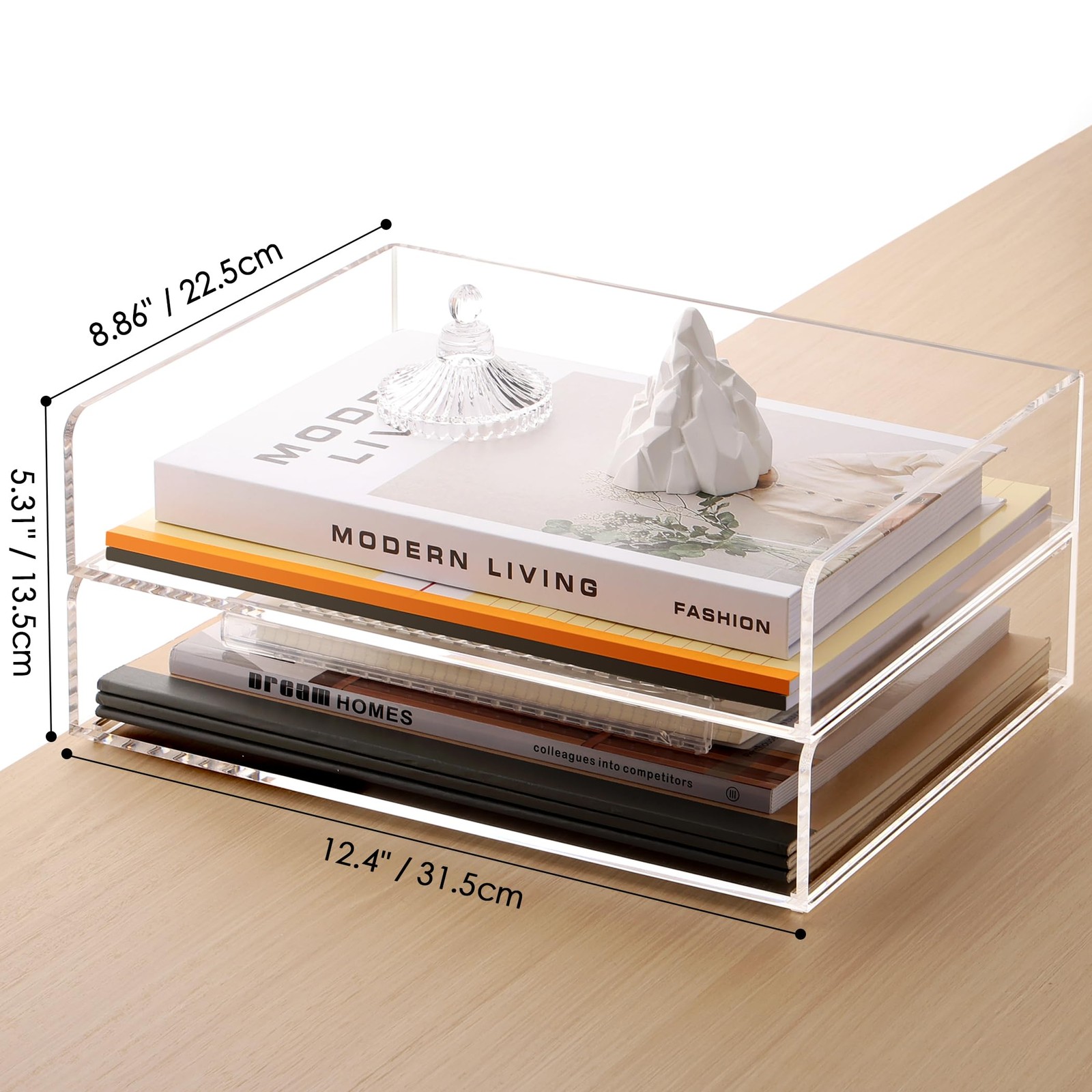 Acrylic Paper Tray Organizer, 2 Pack Stackable Desk File Holder